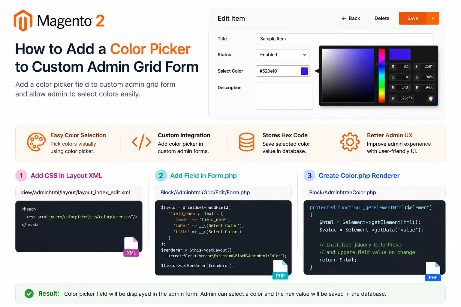 Magento 2  How to Add a Color Picker to Custom Admin Grid Form