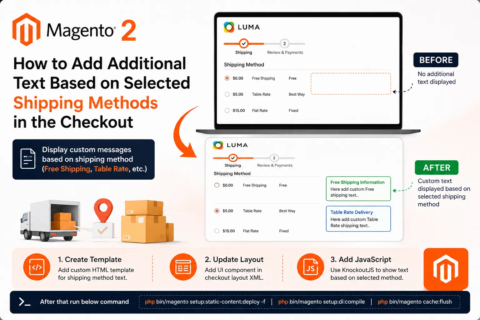 Magento 2 How to Add Additional Text Based on Selected Shipping Methods in Checkout